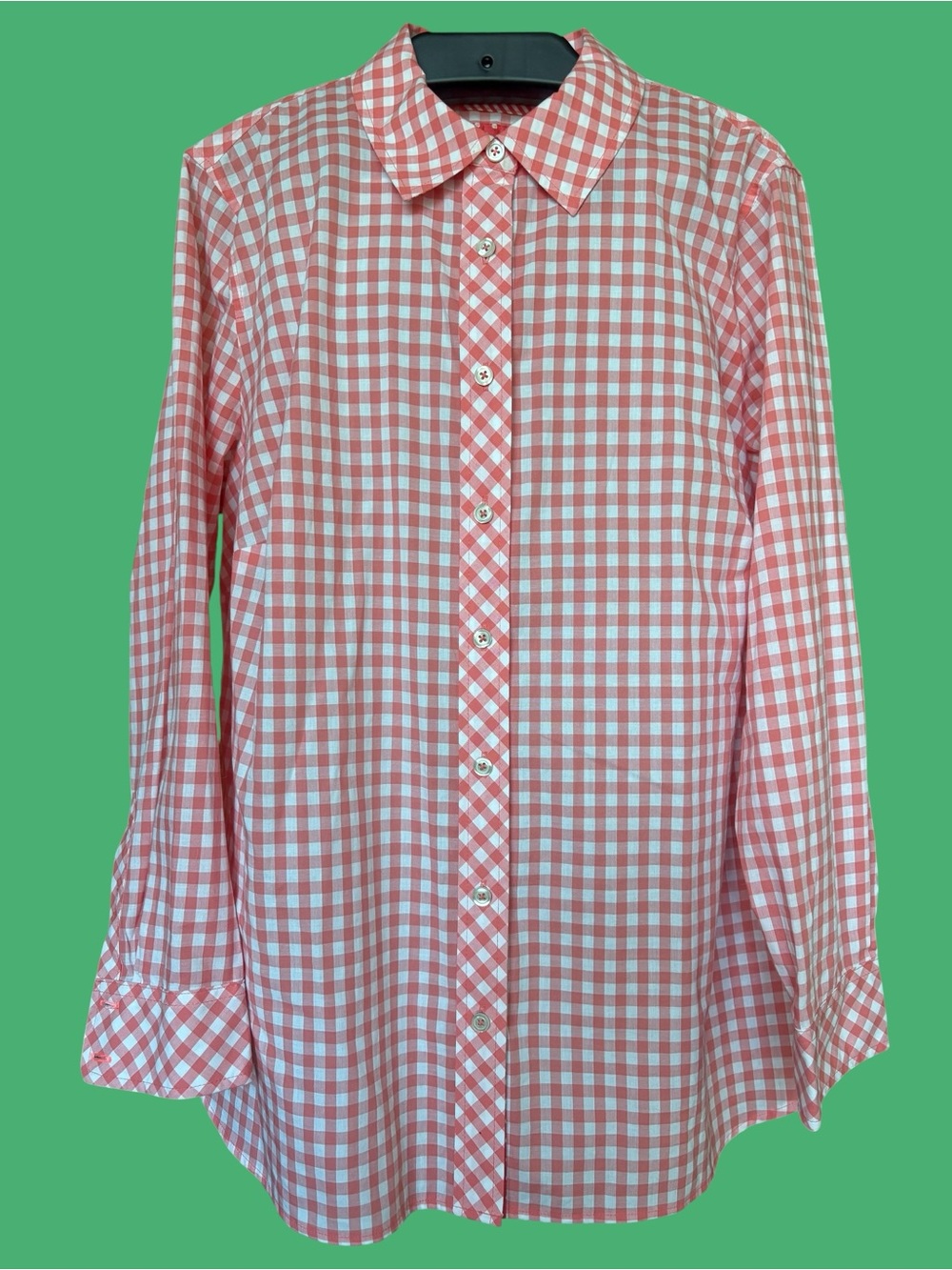 Talbots Orange and White Gingham Button-Down Shirt